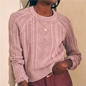 Faherty Sunwashed Cable Sweater Large Knit Sea Fog Purple Women Organic Cotton